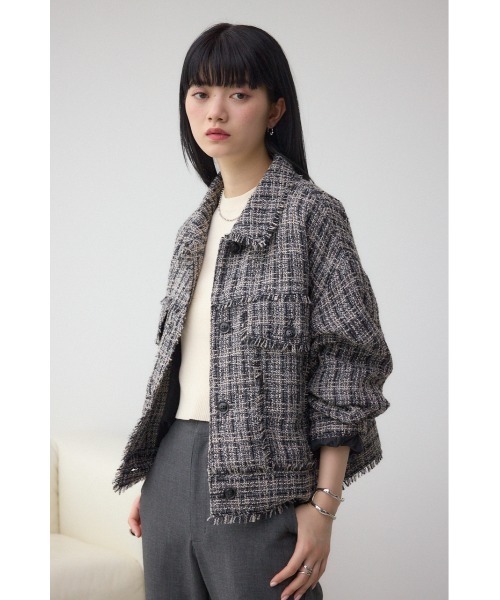 ツイードジャケット moussy セール】COMPACT ジャケット（ノーカラージャケット TWEED KNIT ジャケット・アウター
