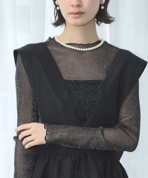 LOWO tシャツ シースルートップス 長袖 ラメ チュール メロウ メロー