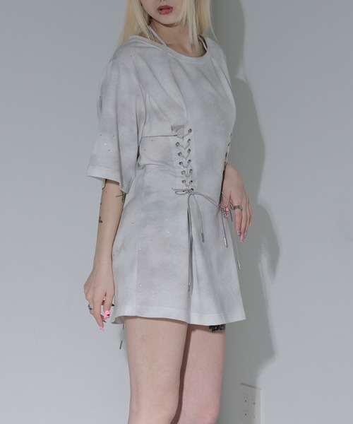 AWL Ellno de Mavie tシャツ lame lace up tee / ラメレース