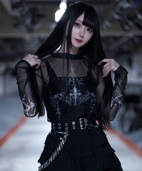 REFLEM ブラック シアーハイネックトップス REFLEM tシャツ 「REFLEM/レフレム」タトゥーシアースキン