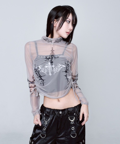 REFLEM『レフレム 』タトゥースキンタートルネックカットソー (Black) REFLEM｜レフレムのTシャツ/カットソー（タートルネック