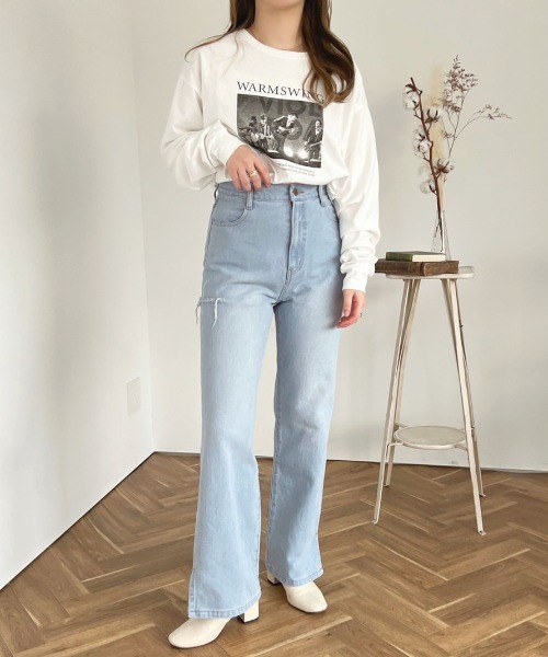 [apres jour] повреждение обработка Denim брюки MEDIUM темно-голубой женский 