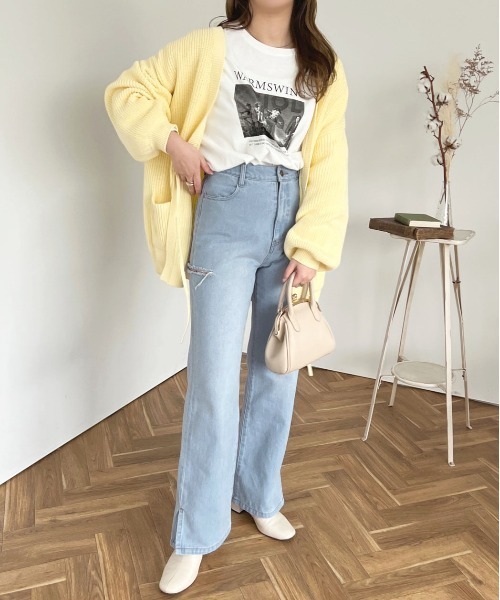 [apres jour] повреждение обработка Denim брюки MEDIUM темно-голубой женский 