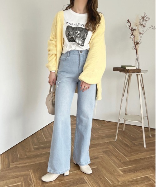 [apres jour] повреждение обработка Denim брюки MEDIUM темно-голубой женский 
