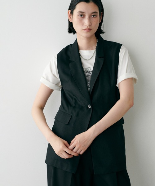 ベスト ジレ 「LARUTA」ピークドラペルジレ レディース J1U by LA BELLE ETUDE ベスト ジレ シースルーボリューム