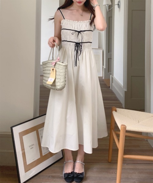 定価以下♡新品未使用♡タグ付き♡オブリ オープンリボンワンピース by muni:r ワンピース 「着用動画あり」リボンスモックバンディング