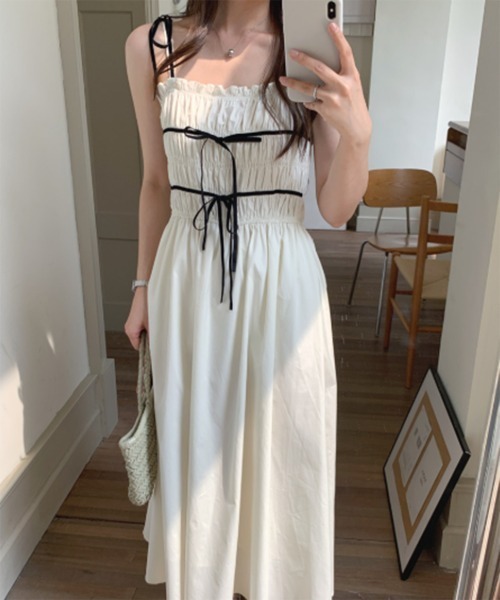 by muni:r ワンピース 「着用動画あり」リボンスモックバンディング