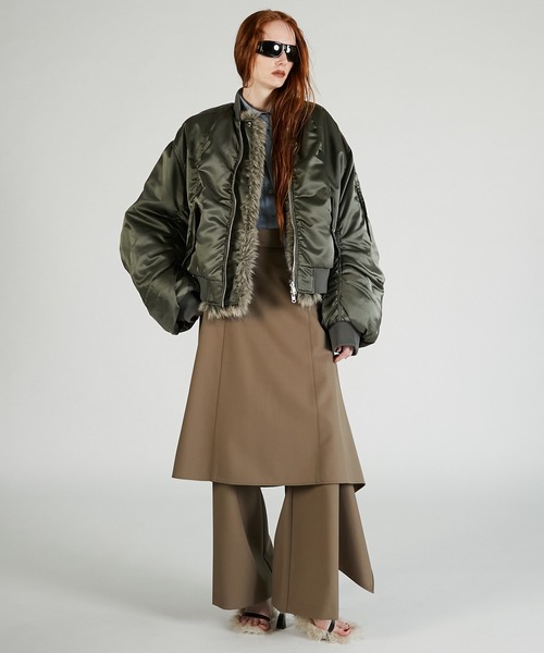 ワイドパンツ パンツ ドロップヘムレイヤードスカートパンツ / Drop Hem Layered Skirt Pants レディースの画像