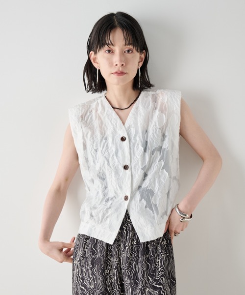 【新作】OHGA ジャガード ブラウス SHELLEY 極美品 OHGA オーガ JACQUARD BLOUSE ジャガード トップス グレー