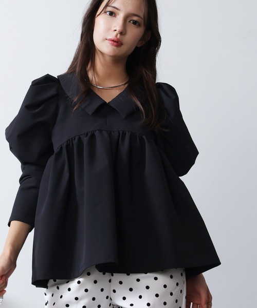 PICCIN PERLA☆袖パールペプラムブラウス ネイビー トロミ フレンチM 楽天市場】PICCIN PERLA 袖パールペプラムジップデニムブルゾン