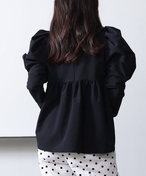 PICCIN PERLA☆袖パールペプラムブラウス ネイビー トロミ フレンチM 袖パールペプラムジップデニムブルゾン | PICCIN (ピッチン
