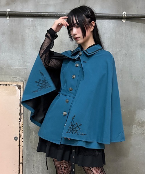 星形ケープコート　ブルー&グレー NIBBLE POISON（ニブルポイズン） コート アウター クロス刺繍ケープ