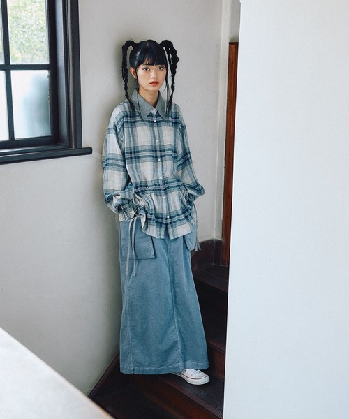 ネルシャツ＆Tシャツリメイクワンピース＆付け襟︎︎✤黒✤オーバー