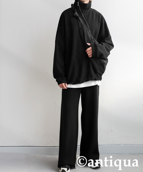 ジャケット・アウター surgery dekki combat sweat jacket black antiqua（アンティカ） ブルゾン アウター 斜めZIP 裏起毛 ジョー