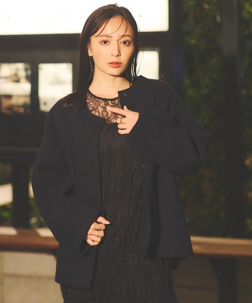 anuans（アニュアンス） ノーカラージャケット FREE ネイビー