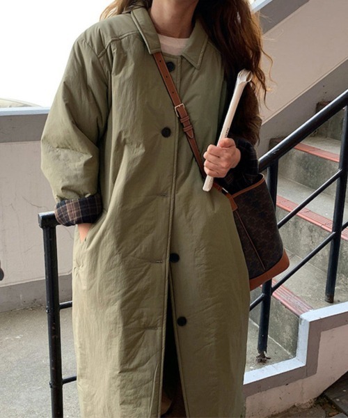 トレンチコート コート チェック柄裏地付きロングトレンチコート