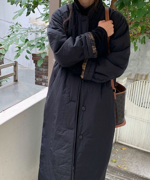 ウール 黒 ロングコート チェック裏地　バーバリー トレンチコート コート チェック柄裏地付きロングトレンチコート