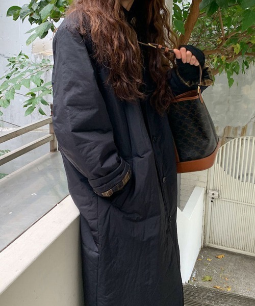 トレンチコート コート チェック柄裏地付きロングトレンチコート