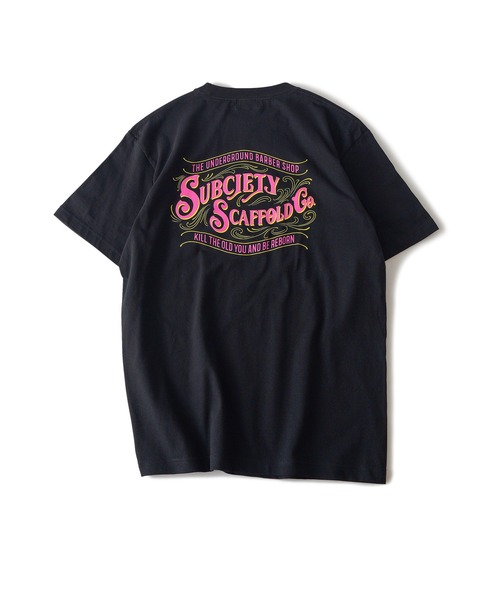 「Subciety」 半袖Tシャツ LARGE ブラック×ピンク メンズ_画像8