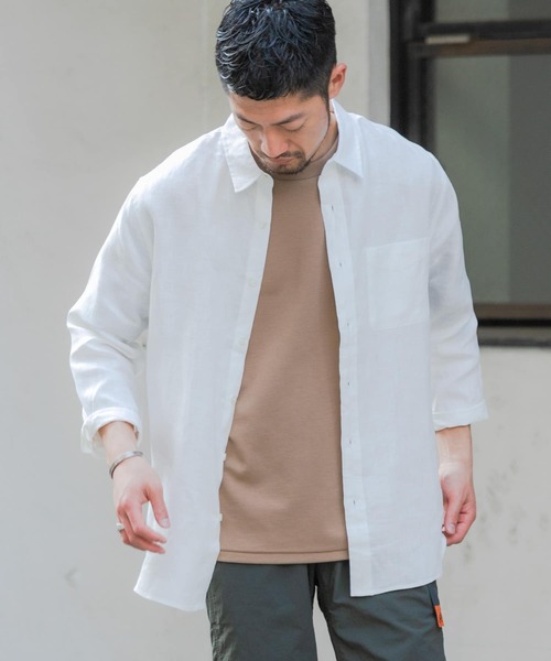 「URBAN RESEARCH ROSSO MEN」 7分袖シャツ SMALL ネイビー メンズ_画像3