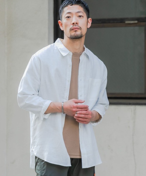「URBAN RESEARCH ROSSO MEN」 7分袖シャツ SMALL ネイビー メンズ_画像4