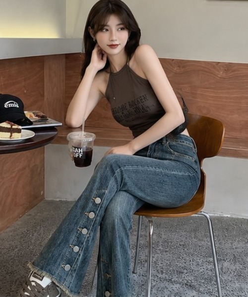 NoBelle ジーンズ デニム デニムパンツ スプリットジーンズ フレア