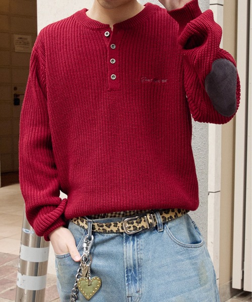 kutir（クティール） セーター ニット HENLEY NECK SUEDE ELBOW PATCH 
