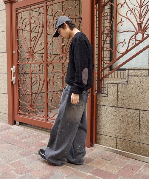 kutir（クティール） セーター ニット HENLEY NECK SUEDE ELBOW PATCH 
