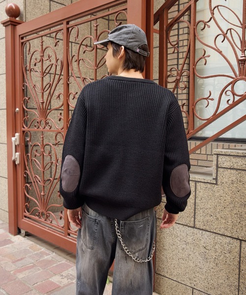kutir（クティール） セーター ニット HENLEY NECK SUEDE ELBOW PATCH