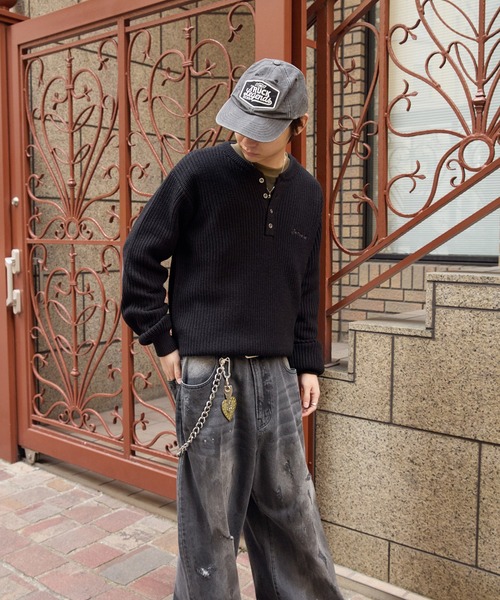 kutir（クティール） セーター ニット HENLEY NECK SUEDE ELBOW PATCH 
