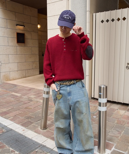 kutir（クティール） セーター ニット HENLEY NECK SUEDE ELBOW PATCH 