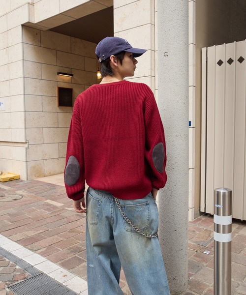 kutir（クティール） セーター ニット HENLEY NECK SUEDE ELBOW PATCH 