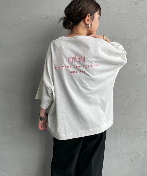 tシャツ 「MANHATTAN PORTAGE/マンハッタンポーテージ」 別注 ショート丈 ロゴプリントTシャツ「追加」 レディースの画像