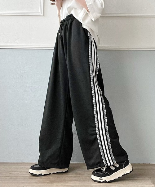 Nana ワイドパンツ スウェットパンツ ジャージ レースサイドライン
