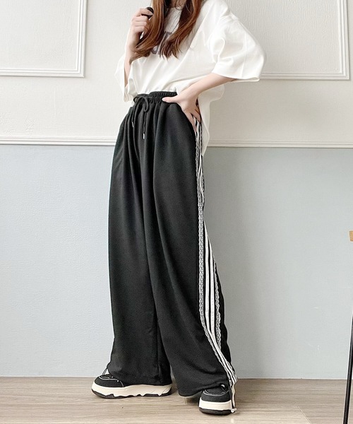 Nana ワイドパンツ スウェットパンツ ジャージ レースサイドライン