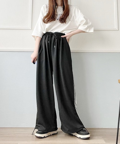 Nana ワイドパンツ スウェットパンツ ジャージ レースサイドライン