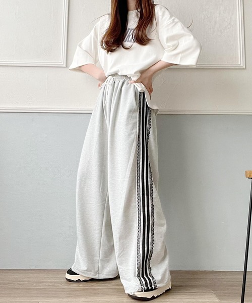 Nana ワイドパンツ スウェットパンツ ジャージ レースサイドライン