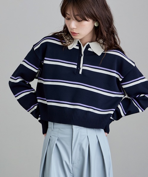 ETRETOKYO マルチボーダーニットポロ NAVY ⠀ Yokohama Limited color #etreマルチボーダーニットポロ / NAVY