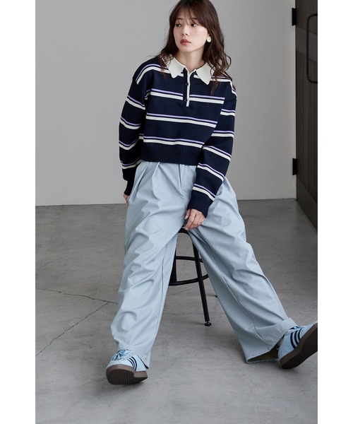 ETRETOKYO マルチボーダーニットポロ グレー ETRE TOKYO - マルチボーダーニットポロ (GREY) | ADDICT WEB SHOP