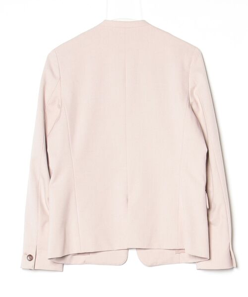 PLST【美品】ベージュ ストレッチ ノーカラー ジャケット パンツ PLST（プラステ） ノーカラージャケット M ベージュ レディース