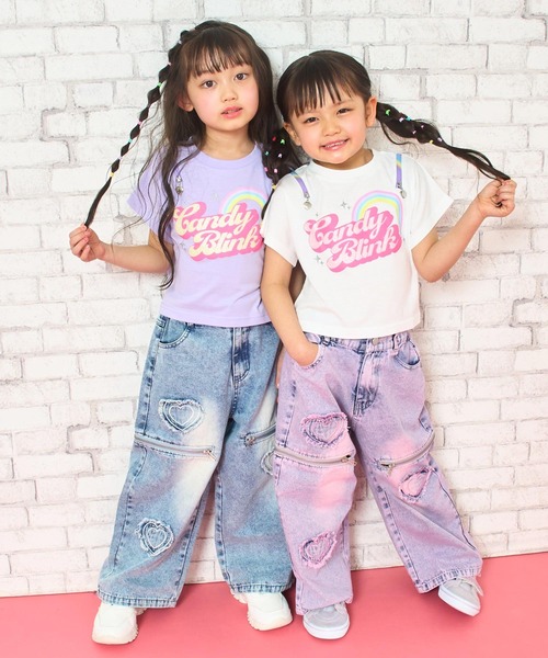 ANAP kids（アナップキッズ） tシャツ 肩ジップ レインボー Tシャツ 