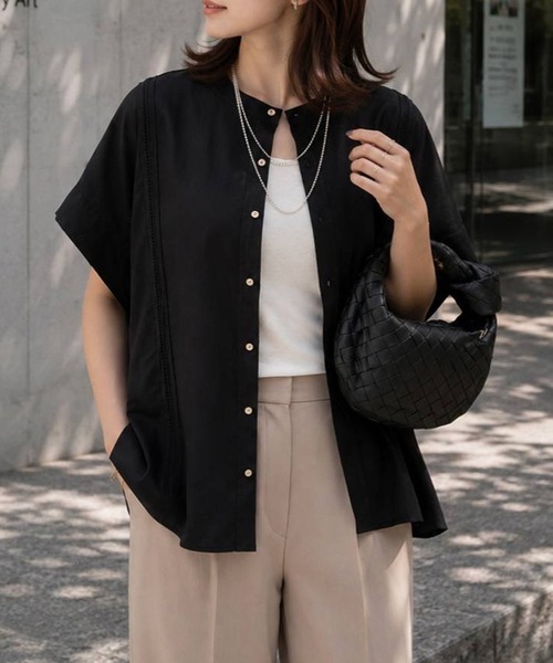 temporary購入品／リネン 半袖ブラウス チャコールグレー Emma Taylor（エマテイラー） リネンシャツ ブラウス シャツ 半袖