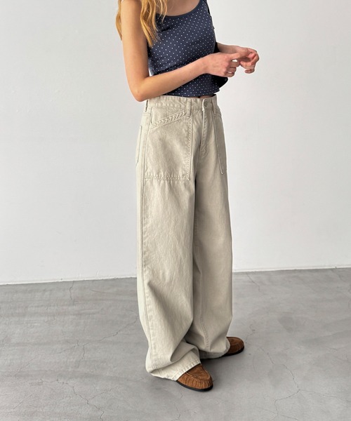 ワイドパンツ パンツ El mar　ウォッシングベイカーパンツ レディースの画像