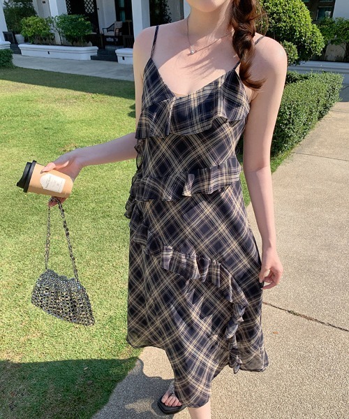 gossip!ロサンゼルス ワンピース チェック柄イレヘムキャミワンピース