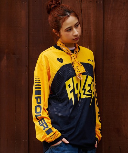 【新品タグ付き】ボーラー ワイドロゴレギュラーフィット長袖Tシャツ XXL ブラ POLeR（ポーラー） tシャツ POLeR×GSC MOTO JERSEY「GSC別注」 メンズ