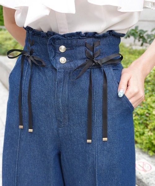 axes femme POETIQUE パンツ ハイウエストワイドデニムPT レディース
