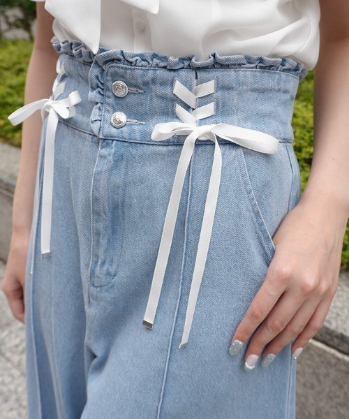 Style boat Marketデニム風 ハイウエスト ヨガパンツ S axes femme POETIQUE パンツ ハイウエストワイドデニムPT レディース