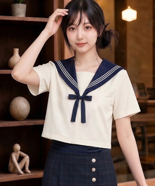 ブラウス シャツ 夏 半袖 セーラー服 半袖トップス 単品 レディース