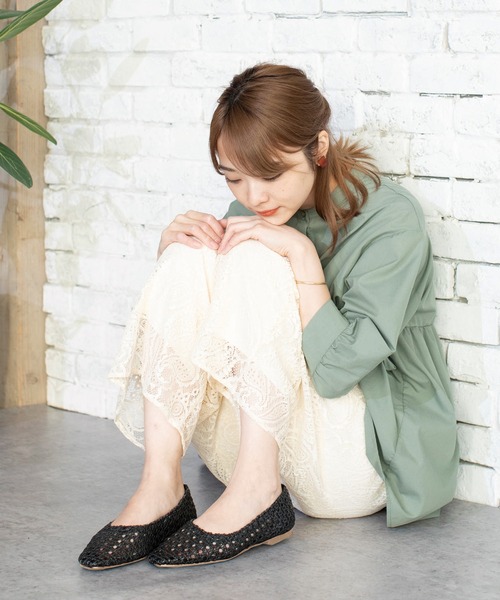 編み込み スクエアトゥ パンプス フラットシューズ menue パンプス スクエアトゥメッシュ編みフラットパンプス