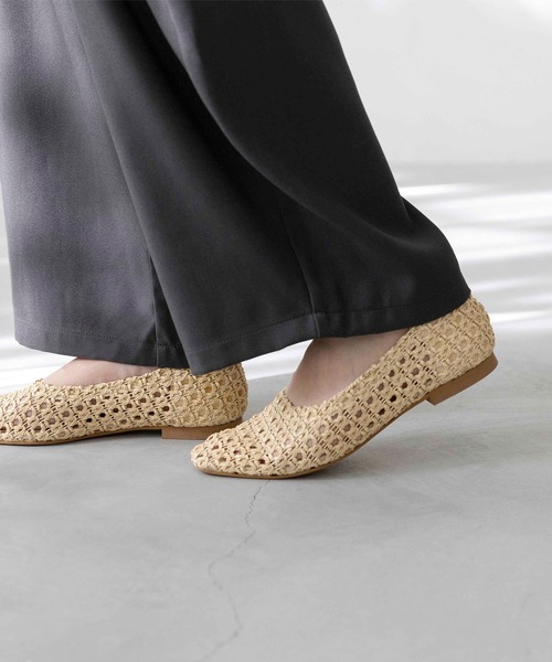 menue パンプス スクエアトゥメッシュ編みフラットパンプス : ZOZOTOWN  